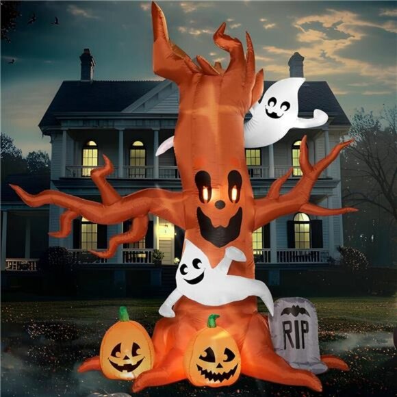 Other - 8 FT Halloween Inflatable Scary Tree with Ghost, Pumpkin and Tombstone, Blow Up